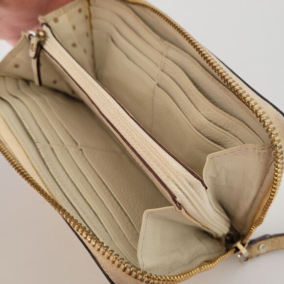 KATE SPADE Zip Around Wallet Gold Glam Metalic Continental Large Logo Fair - Picture 7 of 13